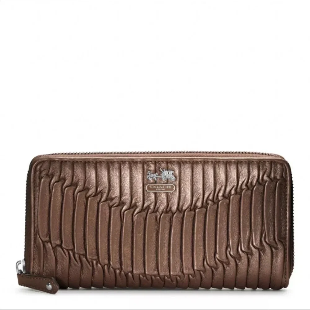 Coach Metallic Bronze Madison Gathered Leather Accordion Zip Wallet